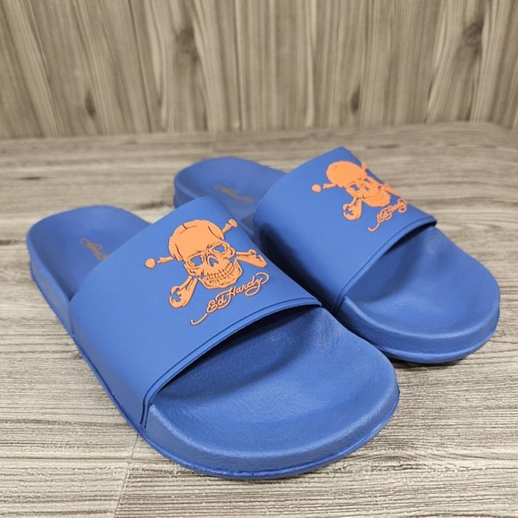 Ed Hardy Darkness Skull Slides Sandal Blue/Orange - EH9041F- Men\'s Size 10 - NEW main image 10